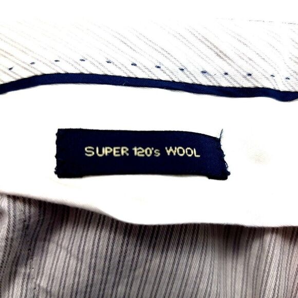 Ballin Classic Super 120s Wool Gray W/ Blue Twill Pleated Cuff Dress Pants 36/31 - Picture 6 of 8